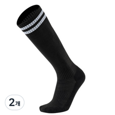 제이차니 통기성 유소년 축구양말 투라인 니삭스, 2개, 블랙