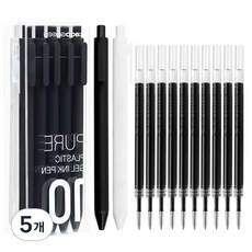 KACO PURE 소프트 젤펜 0.5mm 블랙/화이트 10P + 리필 심 10P, 5개, 카카오 블랙+화이트 펜슬 세트