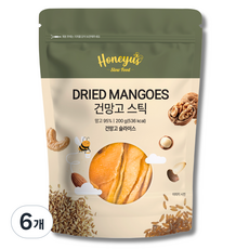 쫀득 말랑 허니어스 건망고 스틱 / 망고 말랭이/ 반건조 망고/ 사무실 간식/ 소포장/ 지퍼백, 200g, 6개