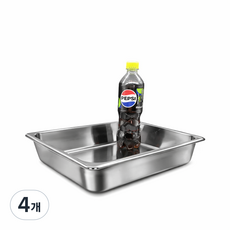 304 NSF식품 승인 사각 견고한 업소용 냉장고 반찬 스텐 밧드 바트, 1/2 (325x265mm) × 높이 6.5cm몸체만, 4개