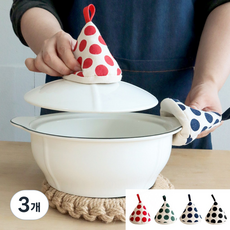 고깔 냄비손잡이주방 단열 장갑, 3개, 레드 도트