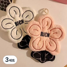 꽃길 플라워 극세사 주방 욕실 고리 수건 핸드타월, 3세트, 핑크+화이트
