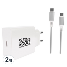 루츠 65W Gan PD PPS C타입 국내생산 초고속 충전기 + C to C 100W 5A E Marker 1.5M 케이블포함, 화이트, 2개 화이트, 2개