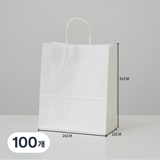 고급 화이트 종이가방 크라프트 튼튼한 쇼핑백 무지 선물 미니 종이쇼핑백 인쇄 제작 어젠다, 100개, 고급 화이트 대 (26x12x31)