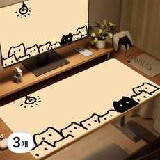 게이밍 장패드 고양이 캐릭터 마우스패드 방수코팅 400X900X3MM, 3개, 노란색