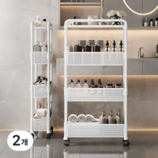 CUBBYCASE 틈새 다층 수납선반 이동식 다용도 정리대 주방 욕실 화장실 슬림 선반, White, 2개