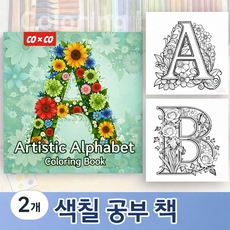 COXCO 힐링 색칠 공부 컬러링북 성인용 취미 스트레스 해소 드로잉북 20가지 도안, 2개, 아트 알파벳