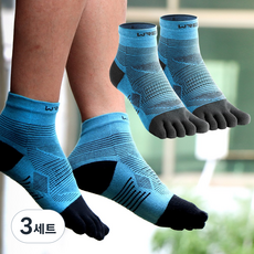 WRELS 다섯발가락 짧은통형 가압 스포츠 양말 러닝 크로스컨트리 자전거 남녀공용, 3세트, 블루