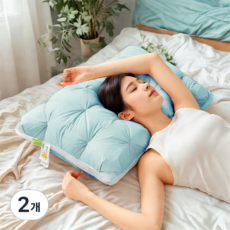 Jeernare 푹신한 베개 빨아쓰는 어깨편한 기절베개 5성급 사계절 호텔베개, 2개, 블루