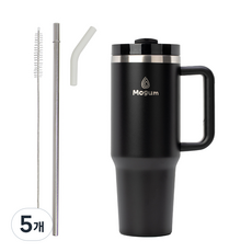 모굼 보온 보냉 대용량 손잡이 스텐 텀블러, 5개, 1200ml, 블랙