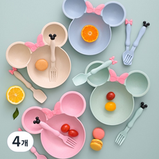 ST 어린이 유아 귀요미 미키 캐릭터 식세기 식판 이유식 준비물 수저+포크 세트, 4개, 1세트, 베이지