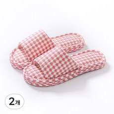 제이드슈 하운드투스 3중 쿠션 실내화 리본 소프트 패브릭 거실화 실내 슬리퍼, 2개, 베이직-핑크