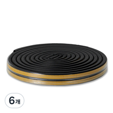 루모리 현관문 문틈 창문 틈새막이 문풍지 9 x 6mm 6M, 블랙, 6개