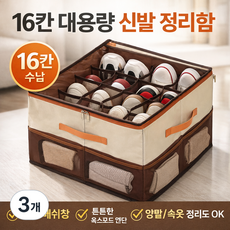 COXCO 신발 정리함 16칸 대용량 접이식 수납함 신발 보관 박스 손잡이형, 3개, 이색 조합