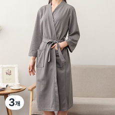 딜라이트홈 흡수력좋은 부들 와플 프리미엄 호텔가운 샤워가운, 그레이 여성용, 3개