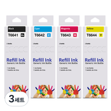 모노테크 엡손 호환잉크 세트 T664, 검정+파랑+빨강+노랑, 3세트