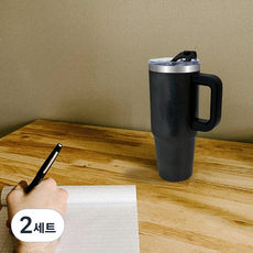 델키트 이중잠금 쿠팸-C10 글리터 핸들 보온 보냉 텀블러, 2세트, 887ml, 글리터 블랙