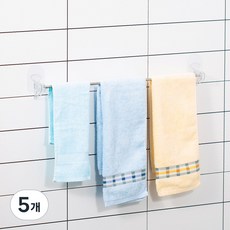 무타공 욕실 주방 슬리퍼/수건 수납봉 수건걸이, 투명, 5개