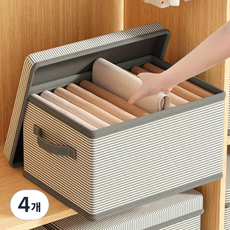 휴핏트 접이식 방진 뚜껑있는 의류보관함, 4개, 스트라이프