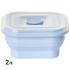 접어락 3단폴딩 실리콘 접이식용기 밀폐 보관 용기, 클리어블루, 2개, 500ml