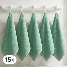 쉬라즈리빙 더소프트 40수 코마사 고리 핸드타월 65g, 15개, 리프그린