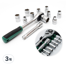 ZIO-BIZ 라쳇핸들 복스세트 12종 / 라쳇핸들 라쳇연결대 복스알 라쳇렌치 복스렌치 육각소켓 육각소켓 복스알소켓 복스대 복스세트 소켓렌치세트 수공구, 3개