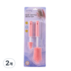 아트릴리 열탕소독 가능한 실리콘 젖병 세척솔 3종세트, 핑크, 2개