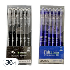 노블릭 감열성지우개 블랙 블루 레드 지워지는 볼펜 0.5mm, 블랙 6p+블루 6p, 36개