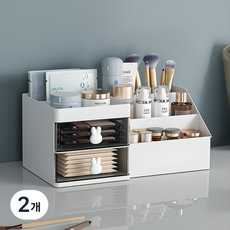 BenF 토끼 연필 다용도 2단 사무실 화장대 정리 수납 정리함 미니, 화이트, 2개