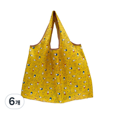 휴대용 접이식 장바구니 에코백 라지 대형 빅사이즈 쇼퍼백, 옐로 래빗, 6개