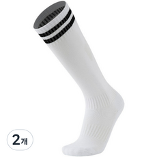 제이차니 통기성 유소년 축구양말 투라인 니삭스, 2개, 화이트