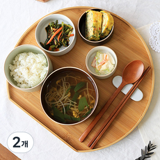 나무 반달트레이 원목 우드 혼밥 카페 반달 트레이 1인 쟁반, 대나무, 2개