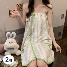 휘잇 여성 로브가운 샤워가운 골프가운 랩가운, 2개, 래빗플라워