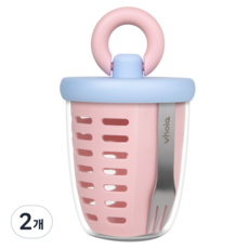 보이오 후르츠팟 과일 샐러드 간식 직장인 도시락통 밀프랩 링 푸르트 컵, 2개, 베이비핑크