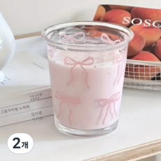 웨더 핑크리본 유리컵 / 감성 홈카페 예쁜분홍컵 테이블웨어 핑크 글라스컵, 2개