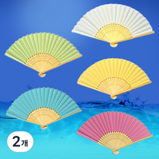 조씨네 대나무 접이식 휴대용 전통 접는 컬러 부채, 2개, 그린