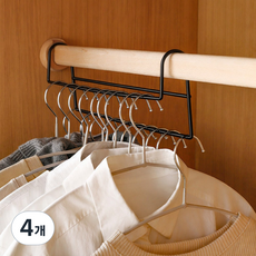 리빙만렙 (1+1) 공간활용 2단 옷걸이 행거 옷장수납, 4개, 블랙(ALS634)