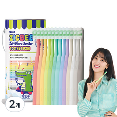 지그비 스탠딩 주니어 부드러운 초미세모 어린이 칫솔 엄마배우 Pick, 2개, 13개입, 혼합색상