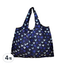 휴대용 접이식 장바구니 에코백 라지 대형 빅사이즈 쇼퍼백, 블루 하트, 4개