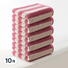 록신 호텔 수건 스트라이프 디자인 선염 40수 코마사 데일리 타월, 핑크, 10개