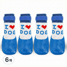 융풍 반려동물 신발 애완동물 방수 양말 실리콘 장화 보온 방수 미끄럼 방지, 6개, 파란색