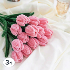 상덕 모루 꽃다발 DIY 튤립 인테리어 장식 선물 만들기, 3개, 진핑크