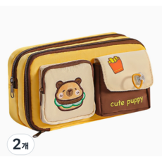 미노앤슈 투포켓 캐릭터 대용량 학생 필통 파우치, 2개, 옐로우 카피바라
