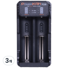 POWERKAN 2A 고속충전기 리튬이온 니켈수소 겸용 배터리 충전기 3.7V Li-ion 1.2V Ni-MH TC2S 건전지 충전 AA AAA 18650 과충전방지 LED표시, 3개