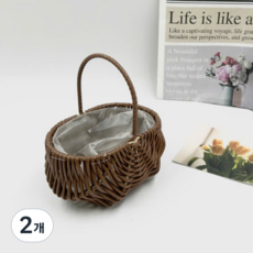 히스홈 미니 라탄 꽃 바구니 꽃꽂이 공예, 2개, 브라운