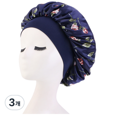 나비꽃 로즈 플라워 새틴 실크 수면 헤어 밴드 헤어캡 나이트캣 S874, 3개, 로즈네이비