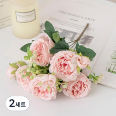 레디박스 리얼조화 뷰티풀 장미 꽃다발 15송이, 라이트핑크, 2개