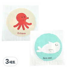 파이브K 바다 동물 일회용 파티 키즈 냅킨, 3세트, 10개입