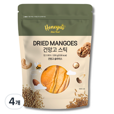 쫀득 말랑 허니어스 건망고 스틱 / 망고 말랭이/ 반건조 망고/ 사무실 간식/ 소포장/ 지퍼백, 200g, 4개