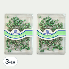 NEW CROWN 국산 진주핀 진주시침핀 원단고정 시침용, 3개, 진주핀(그린)2개입